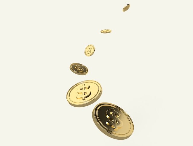 Coins falling from the sky stock image